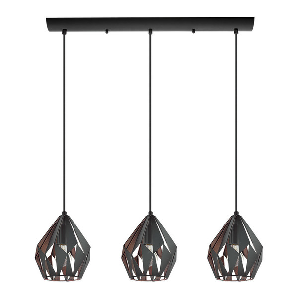 Eglo 3x60W Linear Pendat w/ Matte Black & Copper Finish 202036A